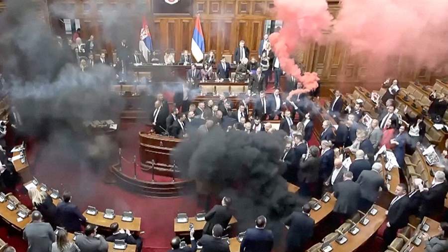 Сербия парламентинде башаламандык болду (видео)
