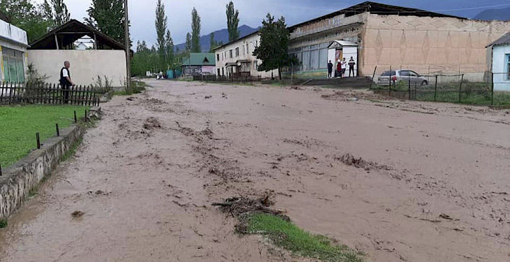 Алай районунда коктудан келген сел үйлөрдүн короолорун каптады