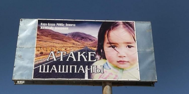 Таласта баннерлердин жардамы менен жол кырсыктарга каршы күрөшүп жатышат (сүрөт)