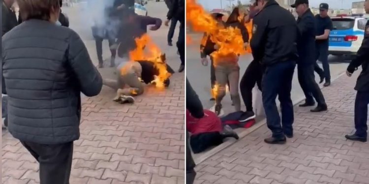 Казакстанда каржы пирамидасына акчасын берген аял өзүнө өрт койду (видео)