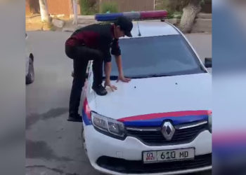 Милициянын унаасынын үстүнө чыккан өспүрүмдөрдүн иши сотко өттү