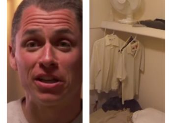 Үнөмчүл адам хансарайын азык плёнкасы менен ороп, кичине шкафта жашайт