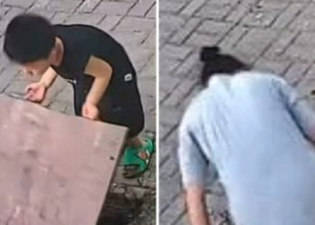 Кытайлык аял канализацияга түшүп кеткен небересинин артынан саркынды сууга түшүп баланы куткарып калды (видео)