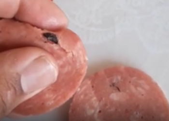 Бишкектин тургуну сатып алган колбасадан курт, чымын чыкканын көрсөттү