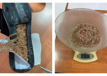 Оштогу аэропортто бут кийимдерине алтын каткан 2 аял колго түштү (сүрөт)