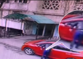 Бишкекте унаанын айнегин чагып, андан сумка алып кеткен жаран видеого түшүп калган