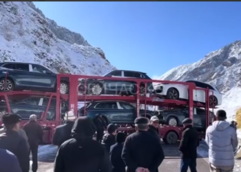 Нарында унаа жүктөлгөн трал жолду тосуп калган видео тарады