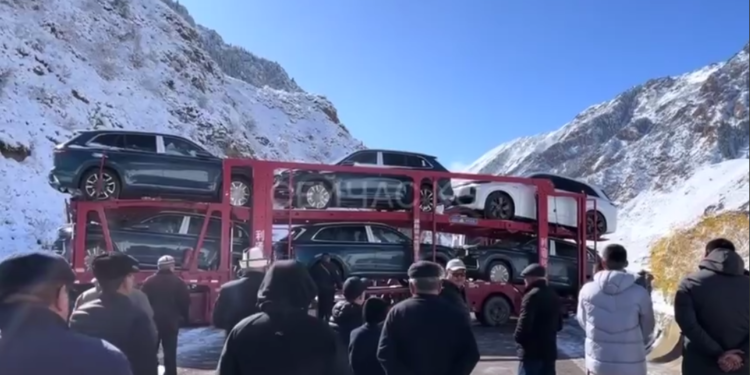 Нарында унаа жүктөлгөн трал жолду тосуп калган видео тарады