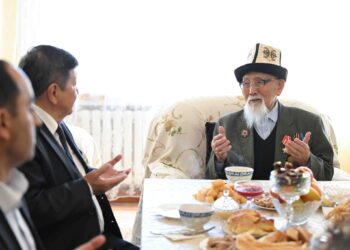 Акылбек Жапаров Улуу Ата Мекендик согуштун ардагери Аспек Жумашевге 100 миң сом тапшырды